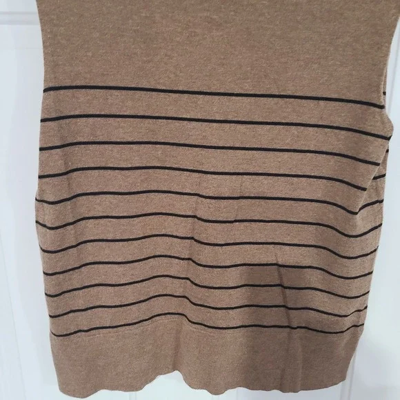 John + Jenn Womens Medium Tan Black Striped V-Neck Button Front Cardigan Sweater - Picture 5 of 11